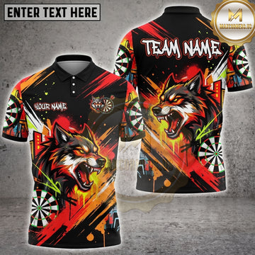 Maxcorners Darts Angry Wolf Graffiti Brush Splash Orange Red Multi Options Personalized Name, Team Name Unisex 3D Shirt