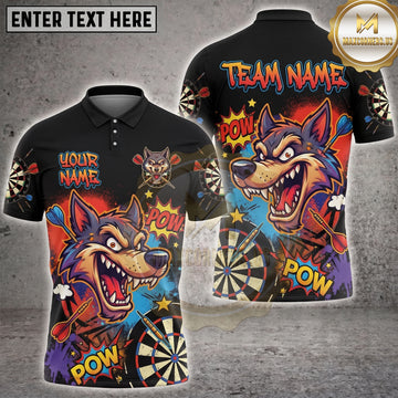 Maxcorners Darts Comic Funny Crazy Wolf POW Graphic Graffiti Multi Options Personalized Name, Team Name Unisex 3D Shirt