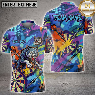Maxcorners Darts Attacking Angry Wolf Colorful Paint Splash Halftone Multi Options Personalized Name, Team Name Unisex 3D Shirt