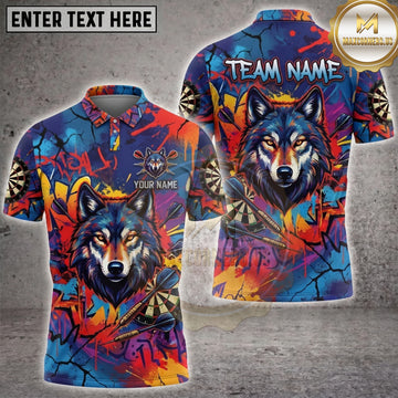 Maxcorners Darts Majestic Wolf Head Graffiti Colorful Paint Splash Multi Options Personalized Name, Team Name Unisex 3D Shirt