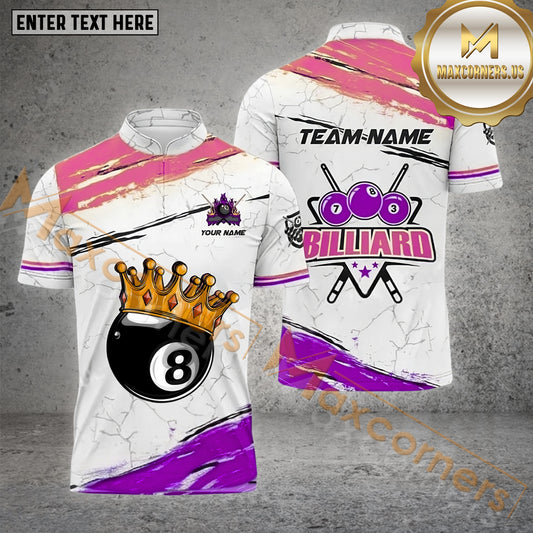 Maxcorners Billiard King 8 Ball Paint Pattern Multicolor Options Personalized Name, Team Name 3D Polo Shirt (4 Colors)