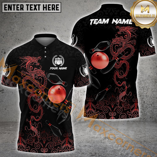 Maxcorners Bowling Ball Dragon Premium Multicolor Options Personalized Name, Team Name 3D Shirt (4 Colors)