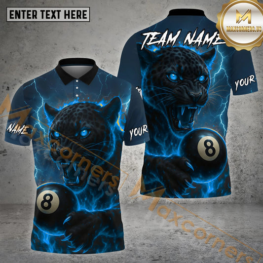 Maxcorners Billiards Fire Eyes Panther Thunder 8 Ball Multicolor Options Personalized Name, Team Name 3D Shirt (4 Colors)