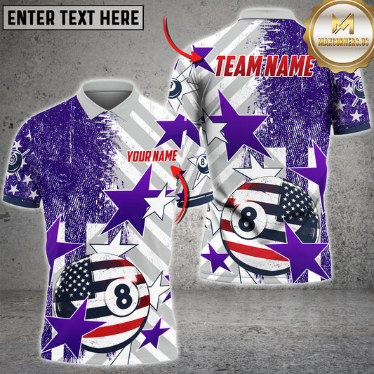 Maxcorners Billiard Ball 8 Premium Line Smoke Pattern Multicolor Options Personalized Name, Team Name 3D Polo Shirt (4 Colors)