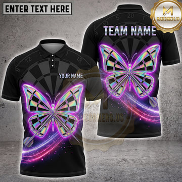 Maxcorners Darts Neon Holographic Butterfly Dartboard Glow Light Multi Options Personalized Name, Team Name Unisex 3D Shirt