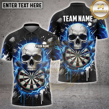 Maxcorners Darts Cracked Skull Lightning Energy Dartboard Stone Shatter Multi Options Personalized Name, Team Name Unisex 3D Shirt (5 Colors)