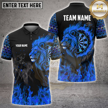 Maxcorners Darts Blue Flame Glowing Lion Head Dartboard Geometric Multi Options Personalized Name, Team Name Unisex 3D Shirt (4 Colors)