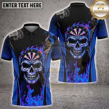 Maxcorners Darts Glowing Blue Fire Skull Head Dartboard Face Smoke Multi Options Personalized Name, Team Name Unisex 3D Shirt (4 Colors)