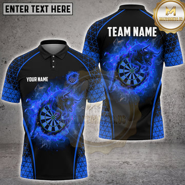 Maxcorners Darts Charging Angry Bull Blue Flame Ring Dartboard Geometric Multi Options Personalized Name, Team Name Unisex 3D Shirt (4 Colors)
