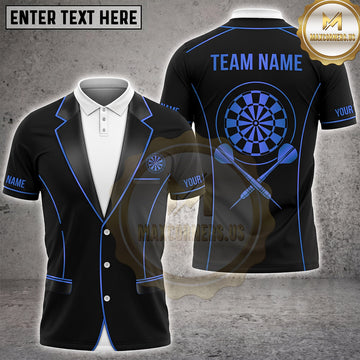 Maxcorners Darts Black Suit Blazer Blue Trim Dartboard Badge Multi Options Personalized Name, Team Name Unisex 3D Shirt (5 Colors)