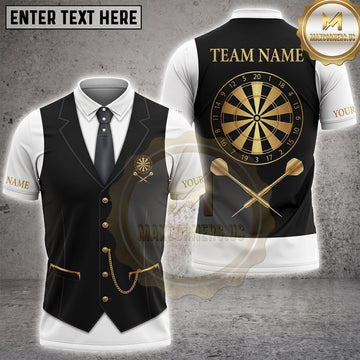 Maxcorners Darts Tuxedo Vest Black Tie Pocket Chain Dartboard Multi Options Personalized Name, Team Name Unisex 3D Shirt (5 Colors)