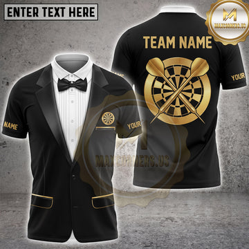 Maxcorners Darts Classic Tuxedo Suit Bow Tie Dartboard Badge Multi Options Personalized Name, Team Name Unisex 3D Shirt (5 Colors)