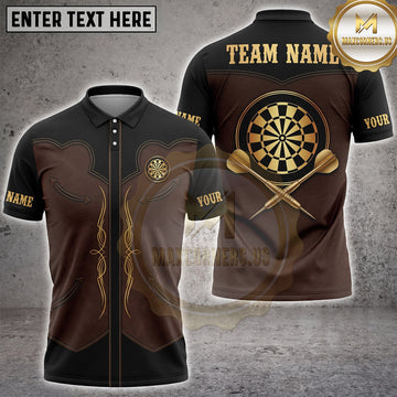 Maxcorners Darts Vintage Western Cowboy Leather Embroidery Gold Dartboard Multi Options Personalized Name, Team Name Unisex 3D Shirt