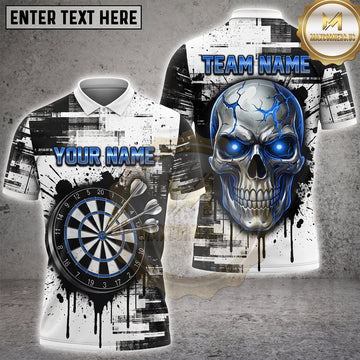 Maxcorners Darts Blue Glowing Eyes Skull Paint Drip Grunge Multi Options Personalized Name, Team Name Unisex 3D Shirt (5 Colors)