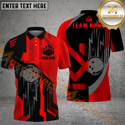 Maxcorner Bowling Ball & Pins Golden Pattern Multicolor Option Customized Name 3D Shirt (6 Colors)