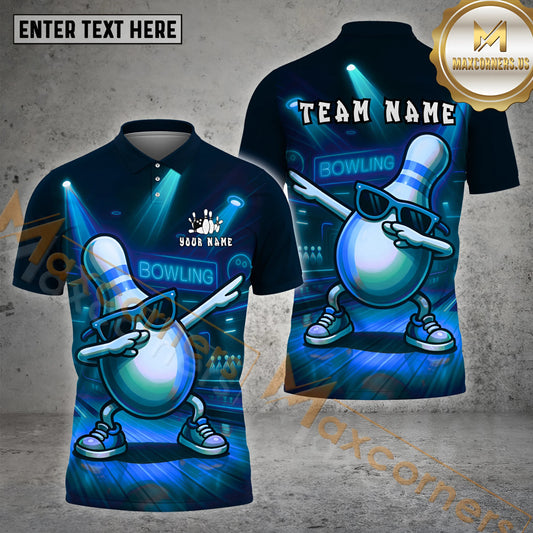 Maxcorners Bowling Shirt Neon Party Pin Dabbing Style Multicolor Options Personalized Name, Team Name 3D Shirt (4 Colors)