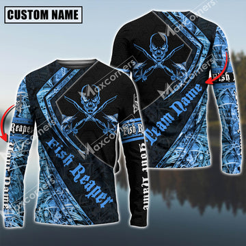 Maxcorner Marlin Fishing Fishing Rapper Blue Camo Pattern Personalized 3D Long Sleeve Shirt