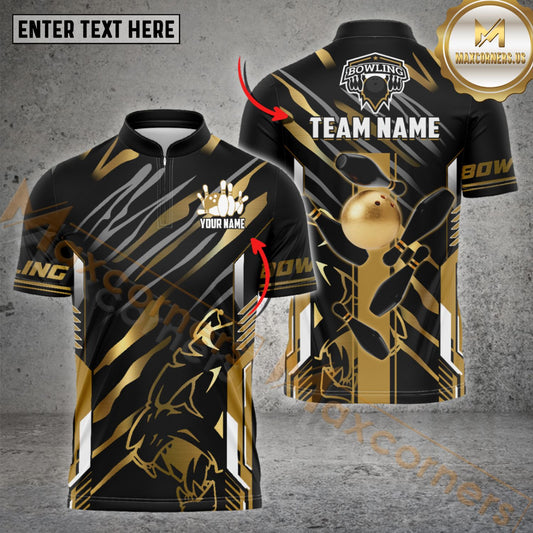 Maxcorners Bowling Ball And Pins Line Premium Multicolor Option Customized Name, Team Name 3D Shirt (4 colors)
