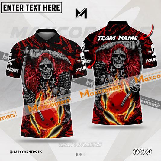 Maxcorners Bowling Ball And Pins Rapper Skull Multicolor Option Customized Name, Team Name 3D Shirt (4 colors)