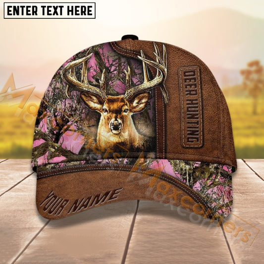 Maxcorners Deer Hunting Leather Camo Pattern Personalized Name 3D Cap For Deer Hunter (9 colors)