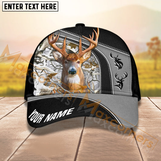 Maxcorners Deer Hunting Black Leather Camo Pattern Personalized Name 3D Cap For Deer Hunter (8 colors)