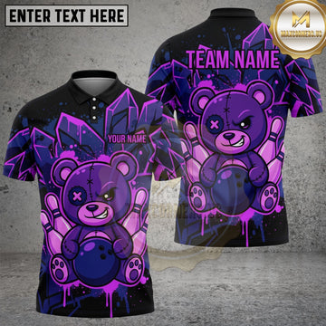 Maxcorners Bowling Shirt Gothic Teddy Bear Bowling Graphic Multi Options Personalized Name, Team Name Unisex 3D Shirt (4 Colors)