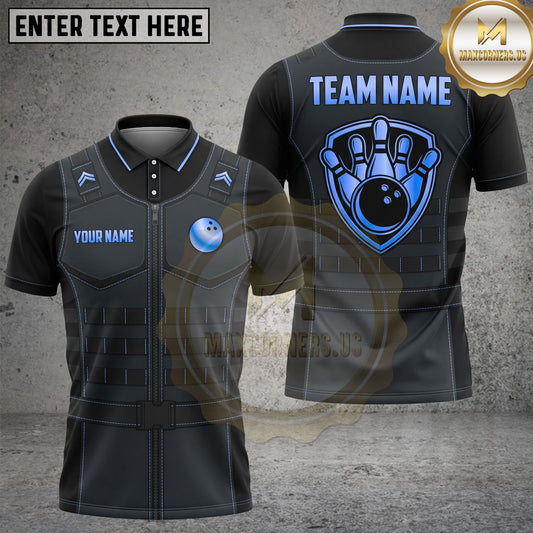 Maxcorners Bowling Shirt Tactical Vest Style Bowling Ball Shield Graphic Multi Options Personalized Name, Team Name Unisex 3D Shirt (4 Colors)