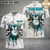Maxcorners Skull Bowling Polo Shirt Green Splatter Cracked Texture and Twin Skull Graphic Multi Options Personalized Name, Team Name Unisex 3D Shirt (4 Colors)
