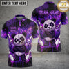 Maxcorners Teddy Bear Bowling Polo Shirt Blue Crystal Pattern and Gothic Stitched Bear Graphic Multi Options Personalized Name, Team Name Unisex 3D Shirt (4 Colors)