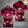 Maxcorners Teddy Bear Bowling Polo Shirt Blue Crystal Pattern and Gothic Stitched Bear Graphic Multi Options Personalized Name, Team Name Unisex 3D Shirt (4 Colors)