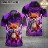 Maxcorners Bowling Fox Polo Shirt Cute Fierce Fox Character Bowling Pins Design Multi Options Personalized Name, Team Name Unisex 3D Shirt (4 Colors)