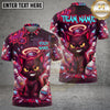 Maxcorners Bowling Cat Polo Shirt Fierce Black Cat with Halo Bowling Ball Design Multi Options Personalized Name, Team Name Unisex 3D Shirt (4 Colors)