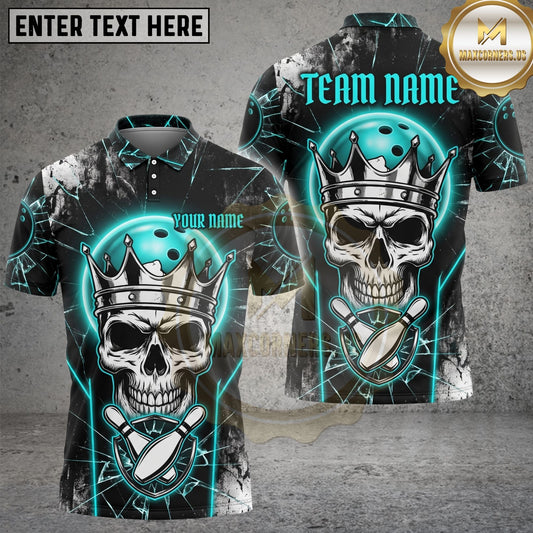 Maxcorners Bowling Skull King Glow Cracked Ice Design Personalized Name Team Name Unisex 3D Shirt (4 Colors)