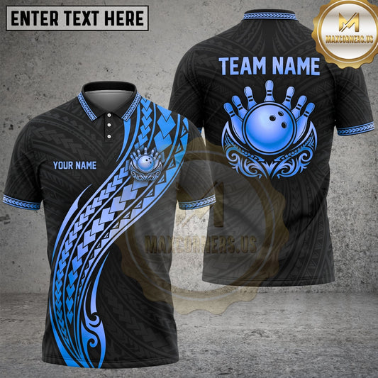 Maxcorners Bowling Tribal Design Striking Ball Emblem Bold Pattern Personalized Name & Team Name Unisex 3D Shirt (4 Colors)