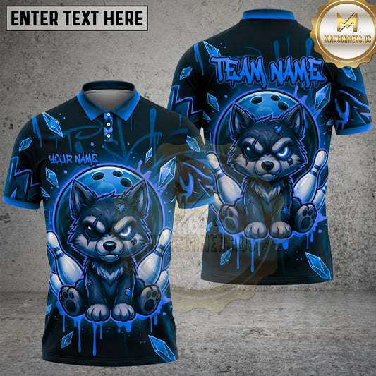 Maxcorners Bowling Cute Chibi Wolf Graffiti Splatter Bowling Ball Pins Multi Options Personalized Name, Team Name Unisex 3D Shirt (4 Colors)