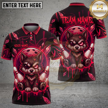Maxcorners Bowling Cute Chibi Wolf Graffiti Splatter Bowling Ball Pins Multi Options Personalized Name, Team Name Unisex 3D Shirt (4 Colors)