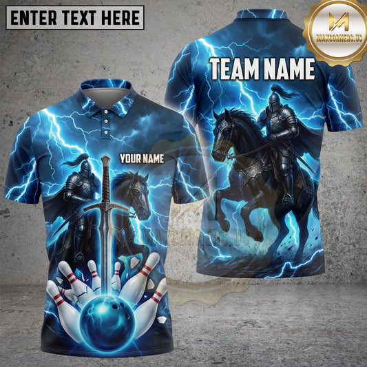 Maxcorners Bowling Medieval Armored Knight On Horseback Sword Lightning Bowling Ball Pins Multi Options Personalized Name, Team Name Unisex 3D Shirt (4 Colors)