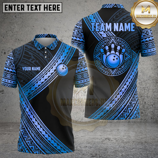 Maxcorners Bowling Polynesian Tribal Tattoo Pattern Crest Bowling Ball Pins Multi Options Personalized Name, Team Name Unisex 3D Shirt (4 Colors)