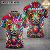 Maxcorners Bowling Zombie Teddy Bear Lightning Graffiti Splatter Bowling Ball Pins Multi Options Personalized Name, Team Name Unisex 3D Shirt (4 Colors)