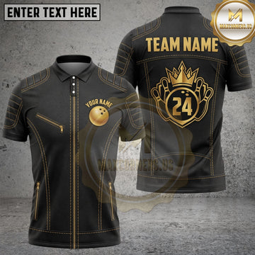 Maxcorners Bowling Black Jacket Stitch Crown Bowling Ball Pins Multi Options Personalized Name, Team Name Unisex 3D Shirt (4 Colors)