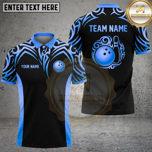 Maxcorners Bowling Tribal Swirl Crest Graphic Bowling Ball Pins Multi Options Personalized Name, Team Name Unisex 3D Shirt (4 Colors)