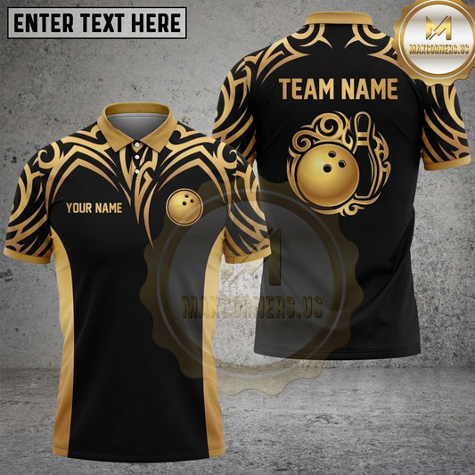 Maxcorners Bowling Tribal Swirl Crest Graphic Bowling Ball Pins Multi Options Personalized Name, Team Name Unisex 3D Shirt (4 Colors)