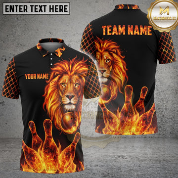 Maxcorners Bowling Flaming Lion Grid Pattern Bowling Ball Pins Multi Options Personalized Name, Team Name Unisex 3D Shirt (4 Colors)
