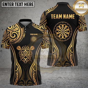 Maxcorners Darts Polo Shirt Tribal Dartboard Crossed Darts Design Multi Options Personalized Name, Team Name Unisex 3D Shirt (6 Colors)