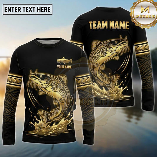 Maxcorners Fishing Black Gold Tribal Splash Design Custom Name & Team Name 3D Shirts Ver 2(13 Breeds)