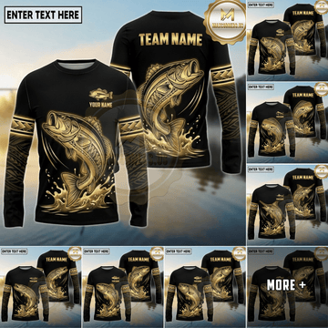 Maxcorners Fishing Black Gold Tribal Splash Design Custom Name & Team Name 3D Shirts Ver 2(13 Breeds)