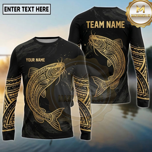 Maxcorners Fishing Black Gold Tribal Water Splash Design Custom Name & Team Name 3D Shirts Ver 2 (13 Breeds)