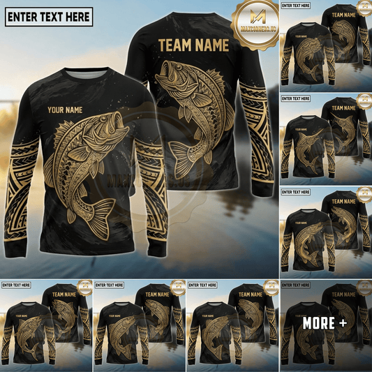 Maxcorners Fishing Black Gold Tribal Water Splash Design Custom Name & Team Name 3D Shirts Ver 2 (13 Breeds)