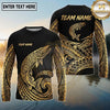 Maxcorners Fishing Black Gold Polynesian Wave Design Custom Name & Team Name 3D Shirts (13 Breeds)