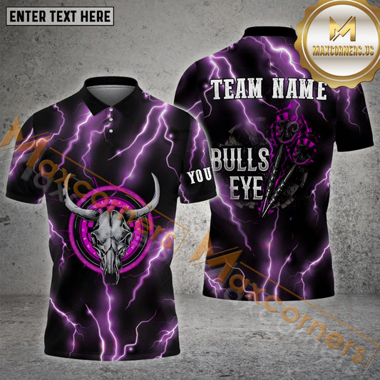 Maxcorners Darts Lightning Thunder Bulls Eye Pattern Multicolor Options Personalized Name, Team Name 3D Polo Shirt (4 Colors)